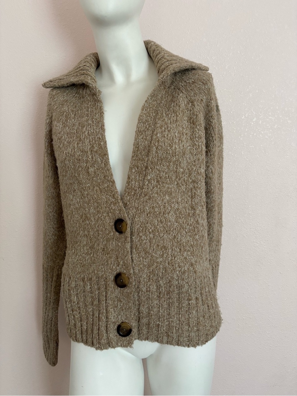 Jones New York Sport Wool Blend Chunky Knit Collar Button Cardigan Medium - Picture 2 of 6